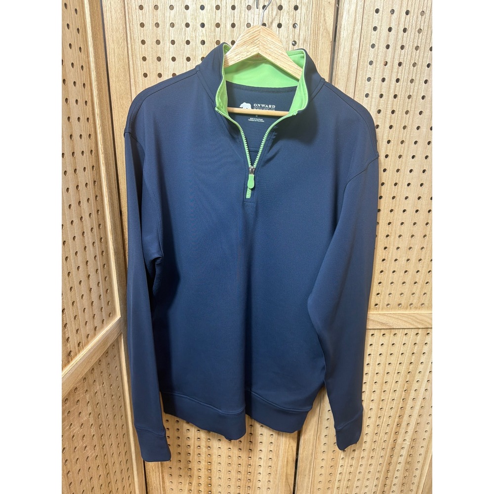 Onward Reserve Mens Navy Blue Lime Green Quarter Zip Performance Pullover Size M